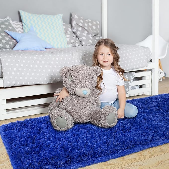 Pionblank Fluffy Runner Rugs for Bedroom 2x6, Modern Shaggy Area Rug for Hallway Living Room, Plush Soft Fuzzy Bedside Carpet for Kids Girls Boys Room Nursery Decor, Royal Blue