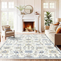 AMADA HOMEFURNISHING 6x9 Area Rugs, Blue Low-Profile Washable Rug with Non-Slip Backing & Durable Edge Binding, Vintage Rugs for Living Room, Bedroom, Dining Room