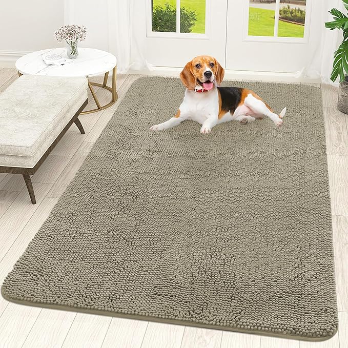 OLANLY Dog Door Mat for Muddy Paws 59x35, Absorbs Moisture and Dirt, Absorbent Non-Slip Washable Doormat, Quick Dry Chenille Mud Mat, Entry Indoor Entryway Carpet for Inside Floor, Warm Taupe