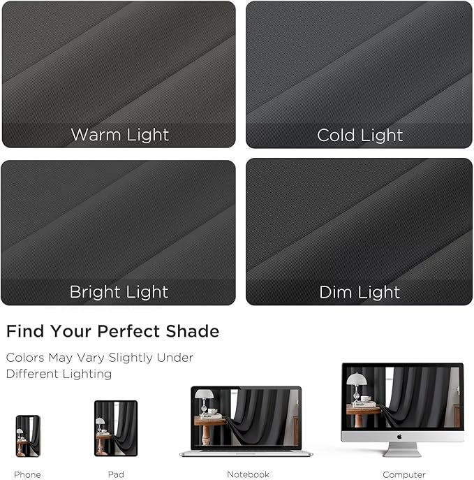 CUCRAF Dark Grey Blackout Curtains 90 inch Length 2 Panels Set, Rod Pocket Room Darkening Drapes for Bedroom Living Room, Insulated Thermal Light Blocking Window Curtain (W52 x L90 Inch)