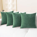 CaliTime Christmas Throw Pillow Covers Decorative 18 X 18 Inches Pack of 4 Cozy Chenille Cushion Cases for Couch Sofa Bed Living Room Home Dark Green