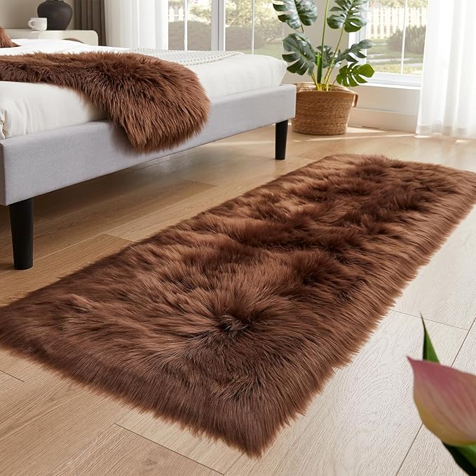 EasyJoy Ultra Soft Fluffy Rugs Faux Fur Rug Chair Cover Seat Pad Fuzzy Area Rug (2x6 ft Rectangle, Coffee)