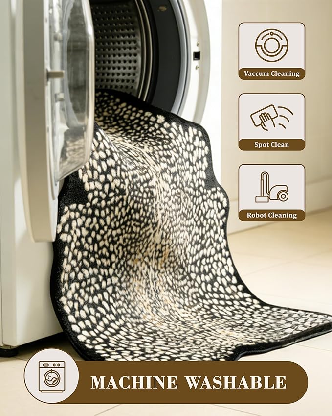 Leopard Print Rug for Living Room, Cheetah Rug 5.2x7 Faux Animal Print Skin Cheetah Area Rug for Bedroom Nursery Animal Fur Hide Irregular Shaped Rustic Antelope Black