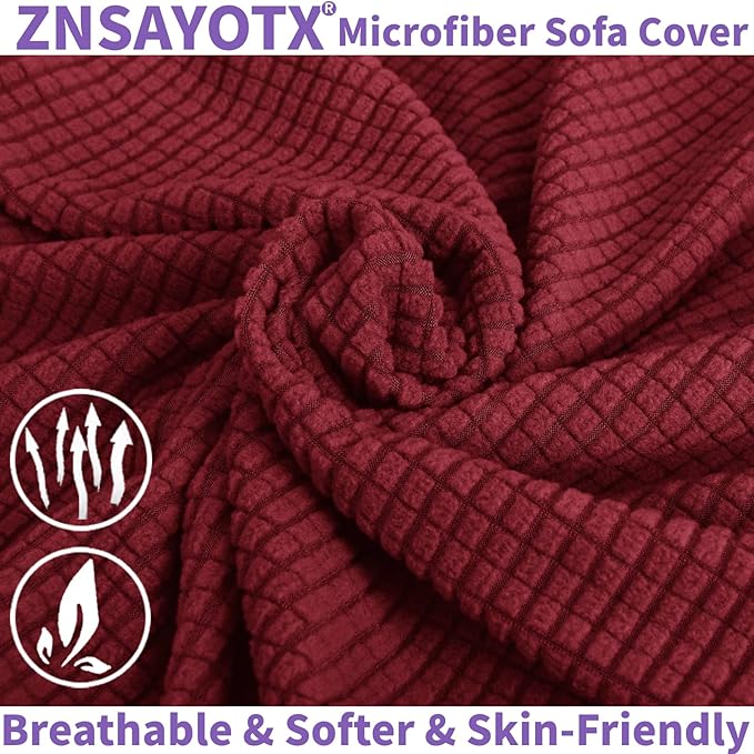 ZNSAYOTX Stretch Oversized Couch Cover Universal Sofa Covers for Living Room Dogs Pet Furniture Protector Spandex Extra Large Sofa Slipcovers with Anti Slip Foam Sticks (Wine Red, XL Sofa)