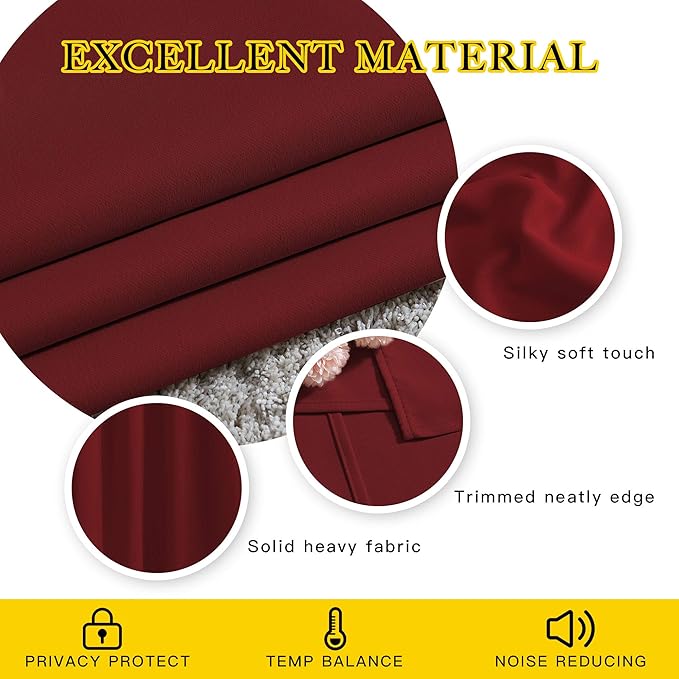 NICETOWN Burgundy Red 102 inch Curtains for Bedroom, Grommet Blackout Curtains Thermal Window Treatments for Christmas/Thanksgiving Day, W66 x L102, 2 Panels