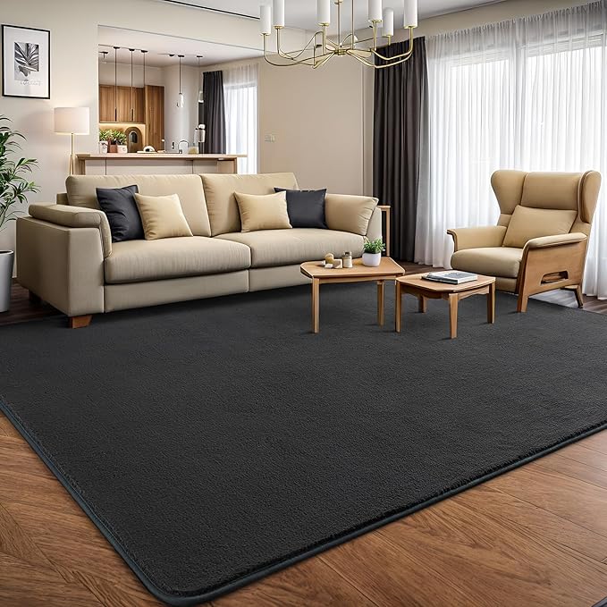 AROGAN Modern Shag Area Rug for Living Room, 5x7 Feet Washable Rugs for Bedroom, Indoor Floor Carpet, Plush Memory Foam Bedside Rugs for Kids Girls Teens Low Pile Rug, Dark Grey