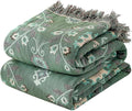 MSGKV Boho Throw Blanket for Couch Bed 60''x80'', 100% Cotton Blankets Woven Green Blanket Spring Reversible Spring Breathable Lightweight Decorative Throws