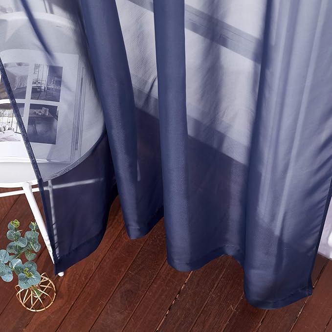 NICETOWN Sheer Voile Curtain Panels - Transparent Grommet Top Sheer Window Treatment Curtains for Living Room (W54 x L96 Inches, Dark Blue, 2 Pieces)