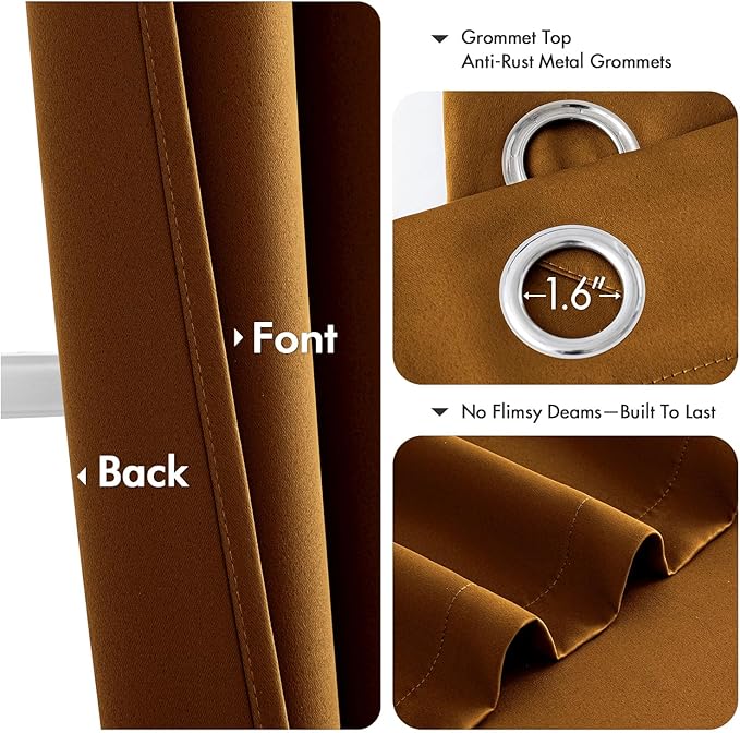 MIULEE Gold Brown Blackout Curtains - Bedroom Window Treatment Curtains Thermal Insulated Room Darkening Drapes for Living Room Kitchen Grommet Light Blocking Drapery, 40 x 45 Inches Long, 2 Panels