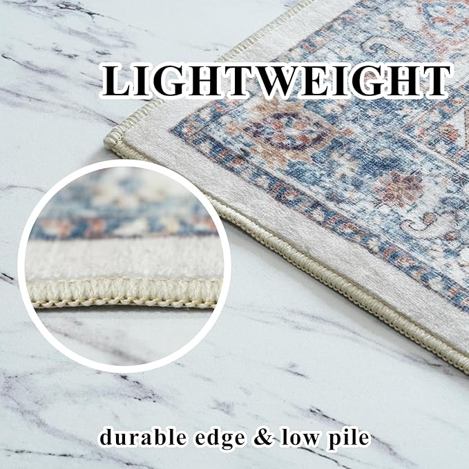 Washable 3x5 Kitchen Area Rugs: Cozy Soft Beside Low Pile Carpet for Living Room Bedroom Indoor Light-weight Doormat Anti-Slip Thin Low-Pile Rug for Entryway Nursery Small Vintage Floor Mat(3x5,Brick)
