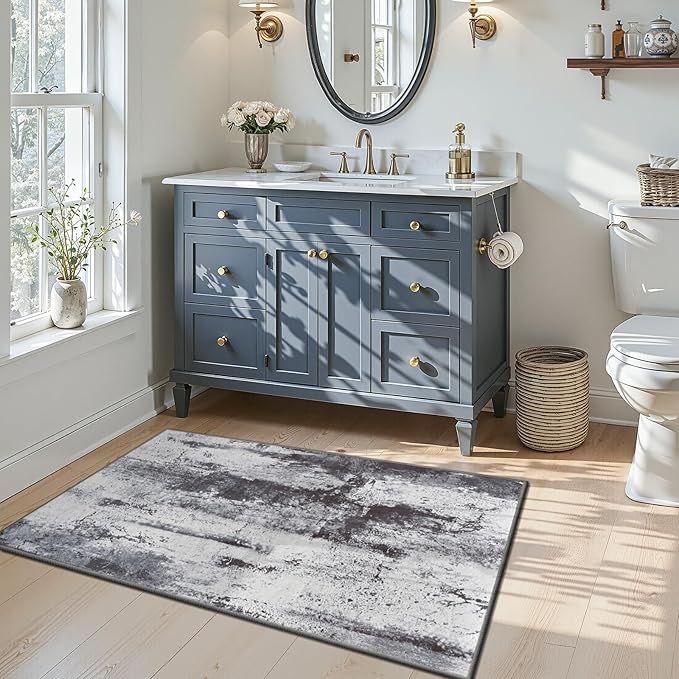 Toneed Entryway Rug 2x3 Door Mat for Indoor Entrance, Washable Small Throw Rug for Kitchen Floor, Front Door, Bedroom Bedside, Non-Slip Low Pile, Abstract Slate Grey