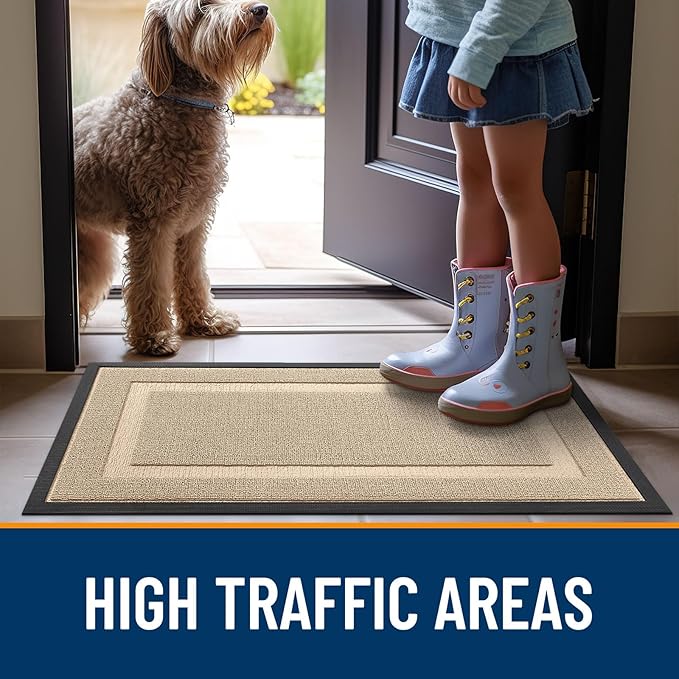 OLANLY Front Door Mat Indoor Outdoor Entrance, Waterproof All-Season, All-Weather Doormat, Sturdy Natural Rubber, Low Profile, Easy Clean Patio Porch Entryway Mat, 47x23, Off-White