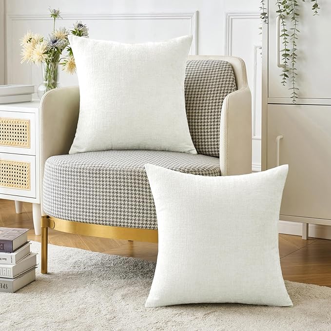 MIULEE Pack of 2 Couch Throw Pillow Covers 20x20 Inch Soft White Chenille Pillow Covers for Sofa Living Room Solid Dyed Pillow Cases