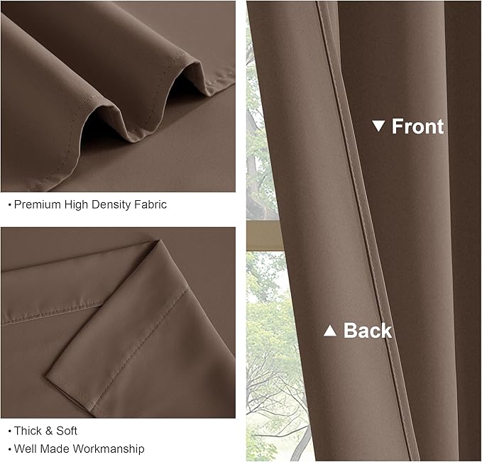 PONY DANCE Blackout Window Drapes - 42 by 72-inch, Mocha Curtain Draperies Light Block Thermal Insulated Curtain Panels Back Tab/Rod Pocket Light Blocking Energy Saving for Bedroom, 2 PCs