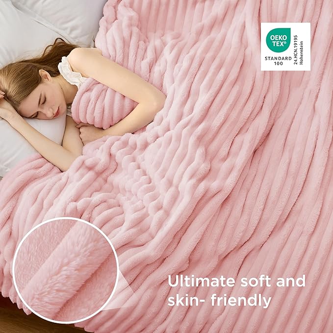 Bedsure GentleSoft Coral Pink Fleece Queen Blanket for Couch - Super Soft Cozy Blankets for Women, Cute Small Blanket for Girls, 90x90 Inches