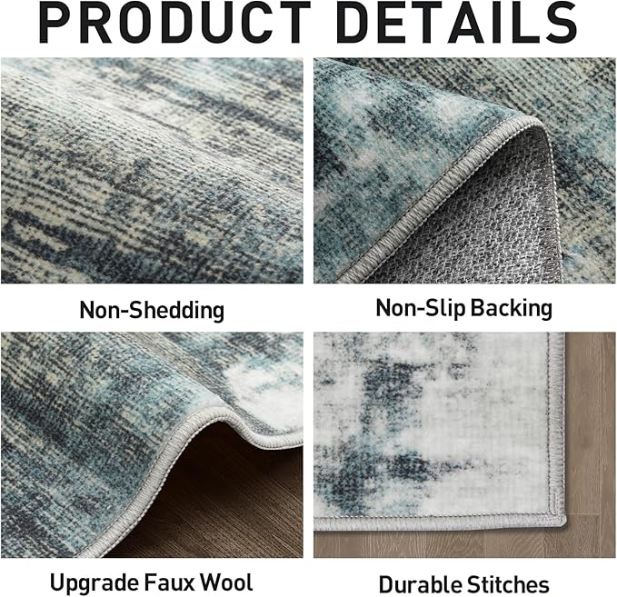 4x6 Area Rugs Washable Rug: Modern Abstract Living Room Rug Soft Anti-Skid Thin Carpet Indoor Floor Non-Shedding Carpets for Bedroom Dining Room Farmhouse Nursery Home Office - Green Multi