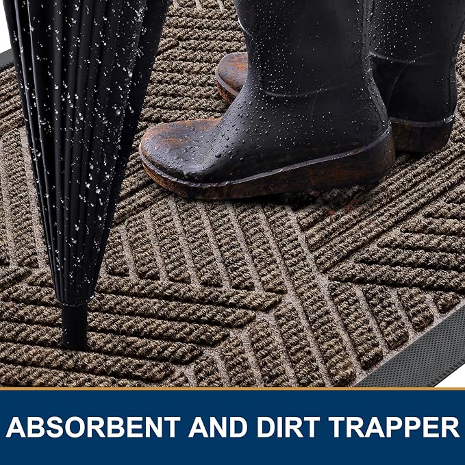 Smiry Front Door Mat Outside Entrance, Heavy Duty Sturdy Natural Rubber Doormat, Trap Dirt and Moisture, Easy Clean Low Profile Welcome Floor Mats for Indoor Outdoor Entry, 35X23 Inch, Brown