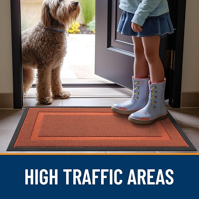 OLANLY Front Door Mat Indoor Outdoor Entrance, Waterproof All-Season, All-Weather Doormat, Sturdy Natural Rubber, Low Profile, Easy Clean Patio Porch Entryway Mat, 47x17, Vermillion Red