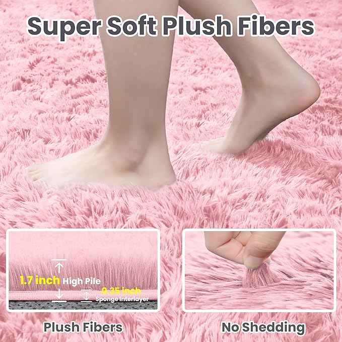 8x10 Area Rug for Living Room: Soft Fluffy Shag Pink Rugs for Bedroom, Non-Slip Large Fuzzy Plush Rug Indoor Floor Carpet for Nursery Kids Boys Girls Room, Dorms, Playroom, Modern Home Decor