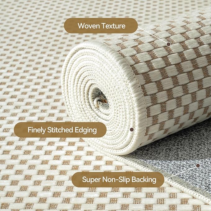 YDKGL 2x3 ft Indoor Door Mat Entryway Rug Non Slip Boho Woven Washable Small Area Rugs Runner, Front Entry Rug Entrance Doormat for Hall Porch Bathroom Kitchen Bedroom, Easy Clean, Beige 24"x36"