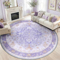 RELEANY Area Rugs 8ft Washable Non-Slip, Floral Vintage Distress Print Pattern Medallion Carpet for Living Room Bedroom Dining Room, Light Purple Brown