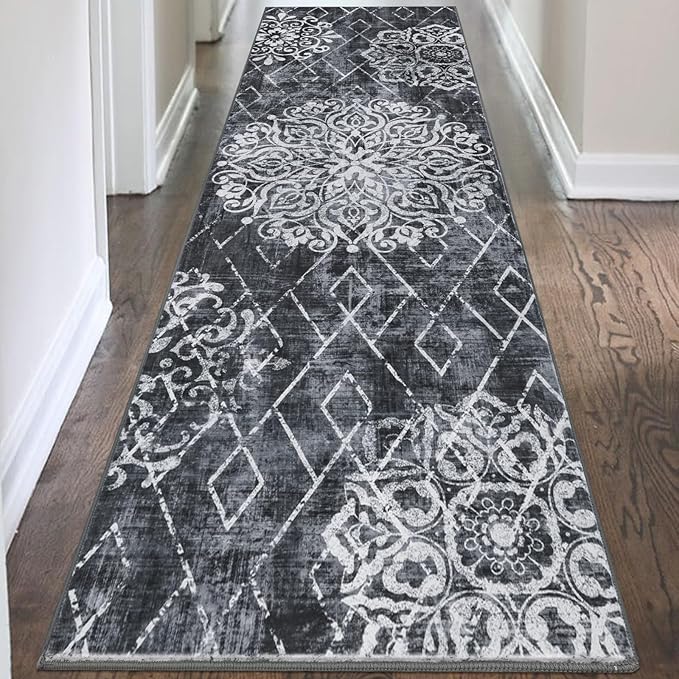 HEBE Hallway Runner Rug 2'8''x8' Washable Vintage Distressed Area Rugs Non Slip Laundry Rug Runner Boho Floor Carpet Runners for Hallways Entryway Laundry Room Kitchen Bathroom