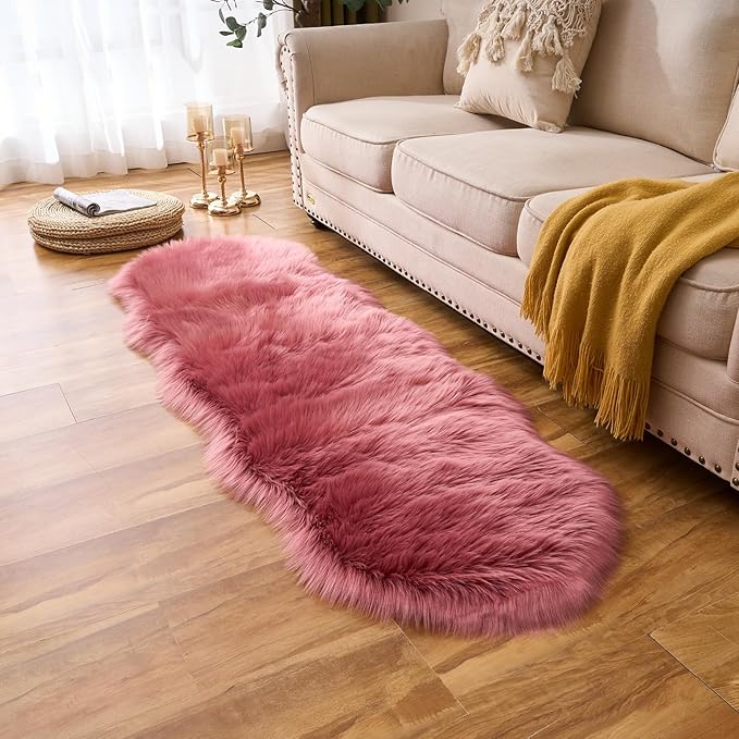 EasyJoy Ultra Soft Fluffy Shaggy Area Rug Faux Fur Rug Chair Cover Seat Pad Fuzzy Area Rug for Bedroom Floor Sofa Living Room (2 x 6 ft Sheepskin, BlushPink)