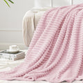 BEDELITE Fleece Throw Blanket for Couch – 3D Ribbed Jacquard Soft and Warm Decorative Fuzzy Blanket – Cozy, Fluffy, Plush Lightweight Cherry Blossom Throw Blankets for Bed, Sofa, 50x60 inches