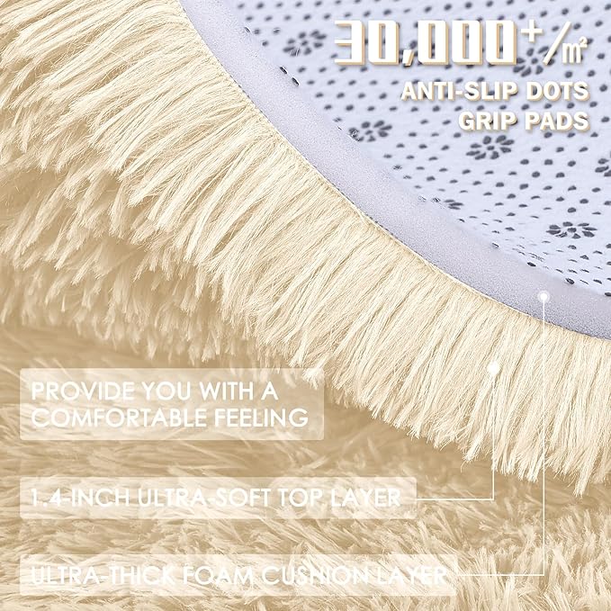 OLANLY Area Rugs for Living Room Bedroom, Machine Washable 4x5.9 ft Soft Fluffy Shaggy Bedside Rug, Indoor Floor Carpet for Kids Girls and Boys, Dorms, Nursery Rooms, Home Decor Aesthetic, Cream
