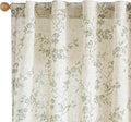 Lazzzy Green Floral Linen Curtains 90 Inch Farmhouse Back Tab Drapes for Living Room Bedroom Light Filtering Vintage Grandmillennial Rod Pocket Curtains, 2 Panels, W38 x L90, Green on Beige