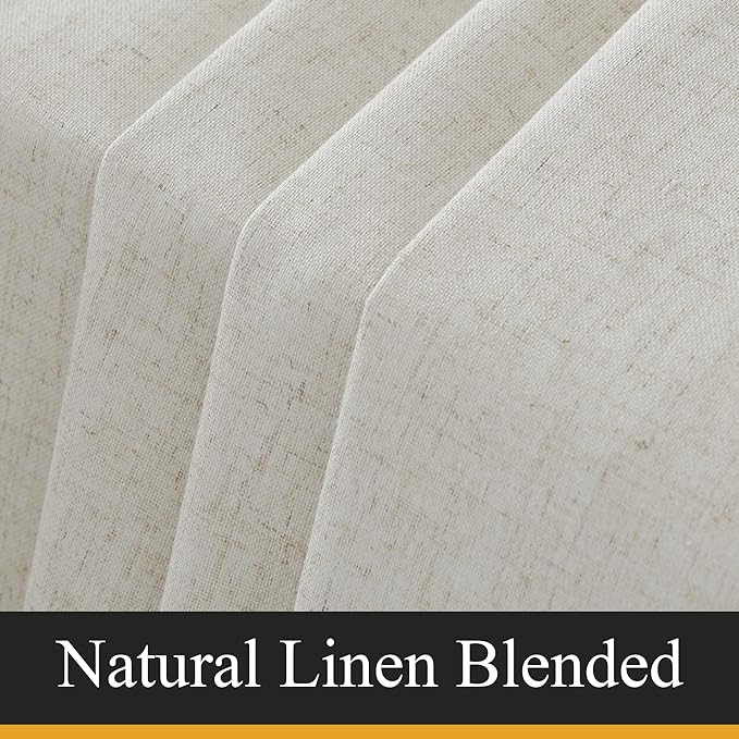 RYB HOME Natural Linen Blended Curtains for Living Room, Blackout Thermal Insulated Window Drapes with White Liner Classy Home Decor for Guest Room Nursery, Natural, W52 x L63 inch, 2 Panels