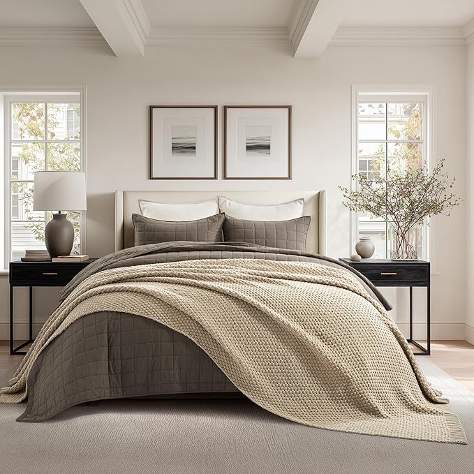 EVERGRACEHOME Chunky Chenille Knit Throw Blanket for Couch, Soft Luxurious Oversized King Moss Stitch Blanket for Bed, Large Cozy Farmhouse Knitted Throw for Sofa, Sand Dune, 92" x 108"