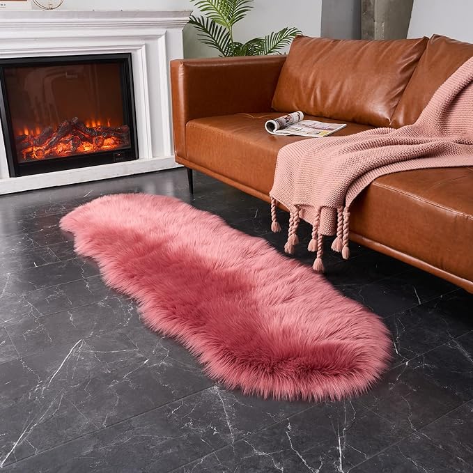 EasyJoy Ultra Soft Fluffy Shaggy Area Rug Faux Fur Rug Chair Cover Seat Pad Fuzzy Area Rug for Bedroom Floor Sofa Living Room (2 x 6 ft Sheepskin, BlushPink)