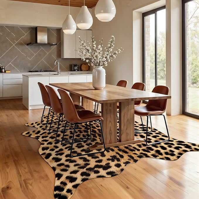 AROGAN Premium Leopard Print Rug 5.2x6.2 Feet, Machine Washable Faux Fur Cheetah Rug, Non-Slip Animal Print Hide Leopard Skin Area Rug for Bedroom Living Room Home Decor