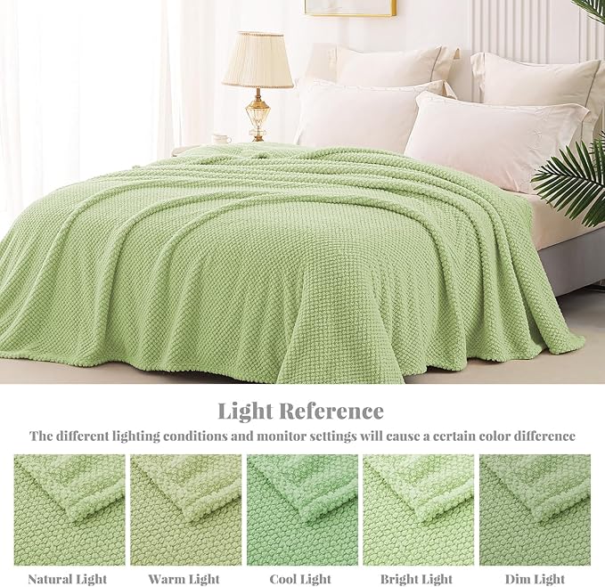 Whale Flotilla Extra Large Fuzzy Fleece Throw Blanket for Couch, 50x70 Inch Fluffy Warm Soft Jacquard Blankets for All Season, Lightweight and Cozy, Light Green