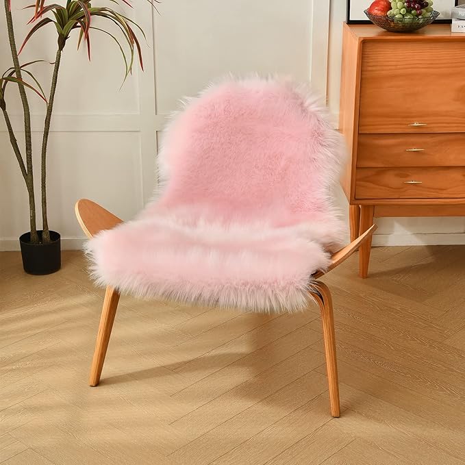 duduta Pastel Pink Rug Faux Sheepskin Fur 2x3 ft, Fluffy Shag Throw Rugs for Girls Bedroom Kids Room Nursery Chair Cover Non Slip