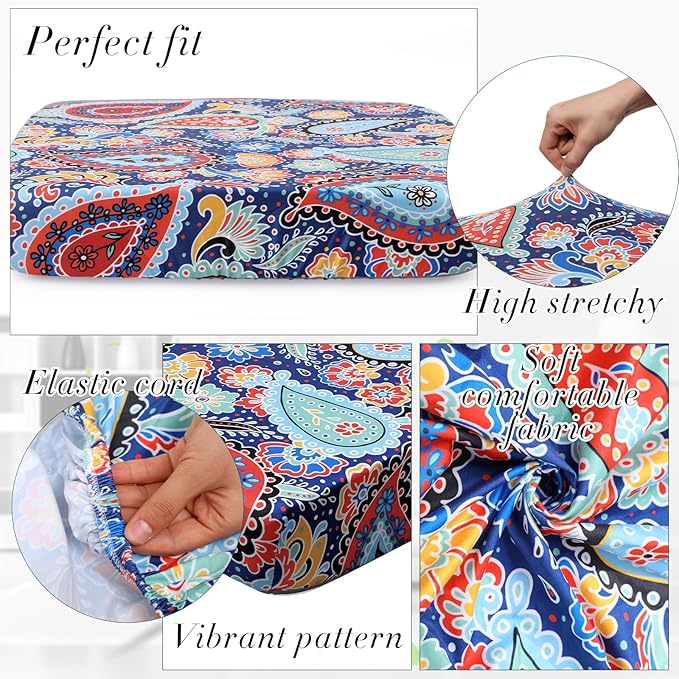 Newwiee 8Pcs Patio Cushion Covers Stretch Outdoor Cushion Cover Replacement for Patio Furniture Sofa Couch Slipcovers, Soft Flexibility Washable Furniture Protector(Waterproof Paisley,Vivid Color)