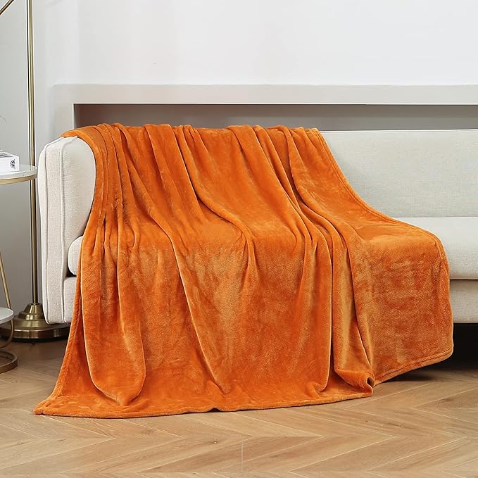 JIAHANNHA Burnt Orange Throw Blanket Fleece Blanket 50"x60",Super Soft Fall Decor Cozy Plush Throw Blanket for Couch Sofa Bed,Warm and Lightweight Bed Blankets for Winter