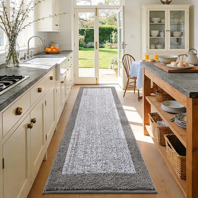48x24 Long Bathroom Rugs Washable Non Slip, Light Grey Bath Mat for Bathroom Floor Tub, Soft Absorbent Quick Dry Mats for Shower, Bathtub,Home Decor