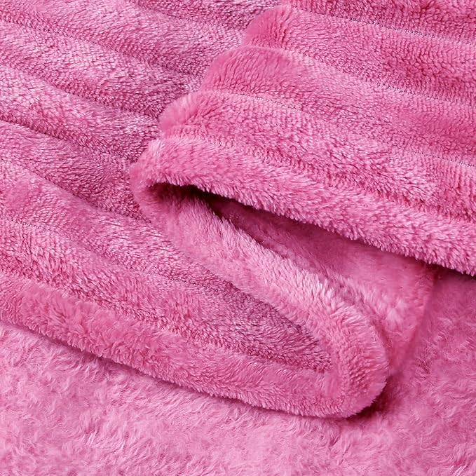 BEDELITE Fleece Blanket Twin Size – 3D Ribbed Jacquard Soft and Warm Decorative Fuzzy Blankets – Cozy, Fluffy, Plush Lightweight Throw Blankets for Couch, Bed, Sofa(Hot Pink, 60x80 inches)