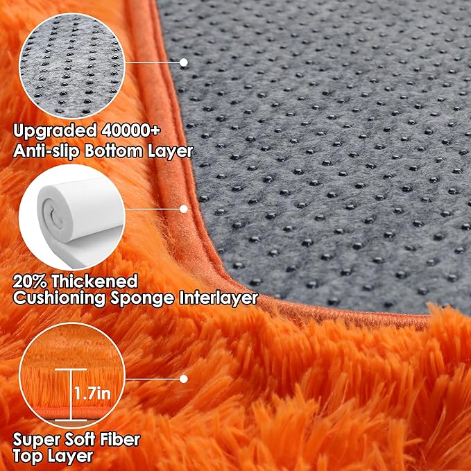 ONASAR Orange Rugs for Living Room Bedroom, 5x8 Fluffy Bedside Area Rug, Soft Plush Shaggy Indoor Floor Carpet for Nursery Kids Girls Boys Teen Dorm Home Office Decor Aesthetic