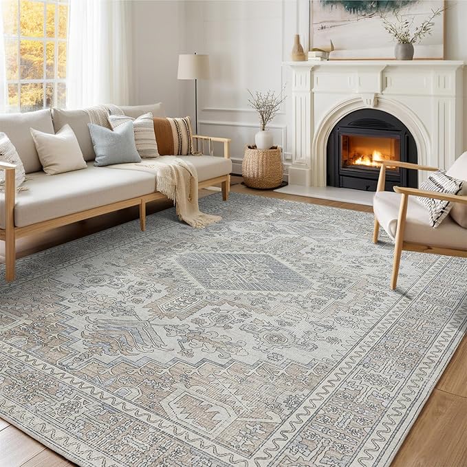 Machine Washable Rugs 5x7 Area Rugs for Living Room,Ultra Soft Low Pile Retro Rugs for Bedroom,Dining Room,Large Non Slip Carpet Vintage Distressed Accent Rug for Farmhouse Office Home Decor