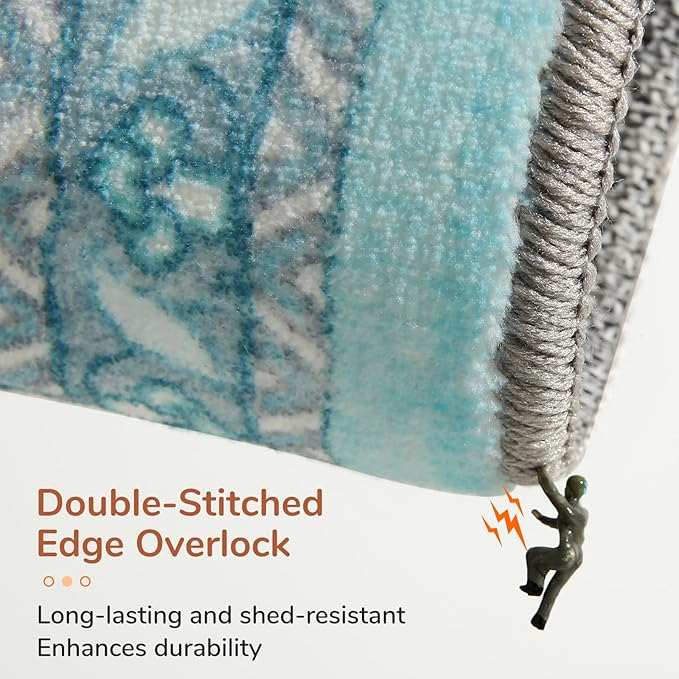 OPPODREAM Soft 6x9 Area Rugs, Washable Rug 6x9 with Non Slip Backing, Faux Cashmere Low-Pile 6 x 9 Carpet, Teal & Turquoise & Cream