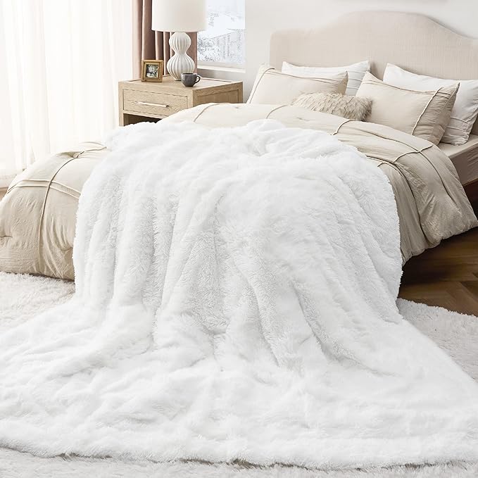 Bedsure GentleSoft Fluffy White King Size Blanket for Bed, Thick Soft Sherpa Faux Fur Fleece Bedding Fuzzy Plush Winter Warm Heavy Large King Blanket, Cozy White Gifts for Men Women, 108x90