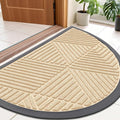 Smiry Half Circle Front Door Mat Outside Entrance, Heavy Duty Sturdy Natural Rubber Doormat, Trap Dirt and Moisture, Low Profile Mats for Indoor Outdoor Entry, Irregular Triangle (35x23, Beige)