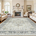 Lofus 9x12 Area Rugs for Living Room, Machine Washable Non-Slip Area Rug, Low Pile Large Rugs for Bedroom, Kitchen, Dining Room, Home Office, Vintage Oriental Print Rug, Taupe Grey