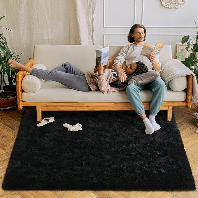 Chicrug Soft Runner Rug for Bedroom Living Room Plush Fluffy Rugs 5x7 Feet, Shag Furry Runner Rug Carpet Non Shedding for Nursery Children Kids Girls Room Home Decorative, Black