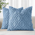 decorUhome Throw Pillow Covers 16x16 Inch Set of 2, Soft Plush Faux Wool Bluen Solid Couch Pillow Covers, Accent Farmhouse Neutral Square Pillow Cases for Sofa Bed Living Room