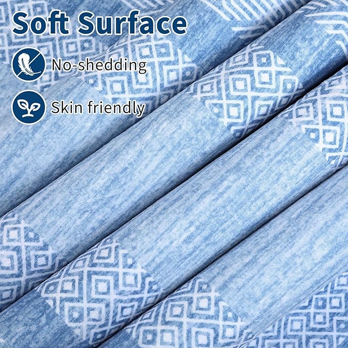 GarveeHome 9x12 Large Modern Light Blue Area Rug Distressed Bordered Soft Non Shedding Floor Carpet, Geometric Washable Non Slip Low Pile Indoor Area Rug for Living Room, Bedroom