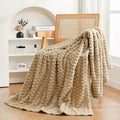 Puncuntex Beige Throw Blanket 60"×80" inches Fuzzy 3D Jacquard Decorative Flannel Fleece Super Soft Plush Cozy Blanket for Couch Sofa Chair Lightweight
